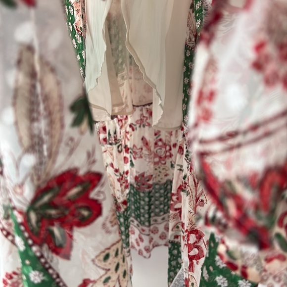 ZARA Ruffle Frills Floral Print Dress V-neck Midi Size S Green Blogger Favorite - Picture 12 of 16